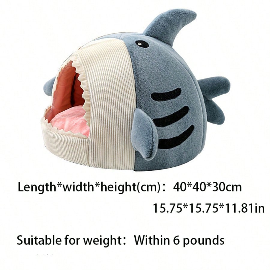 Shark Shaped Pet Bed Soft Warm Enclosed Cave Design For Cats And Dogs Cozy Nest Cushion Bed Provides Security For Indoor Sleeping