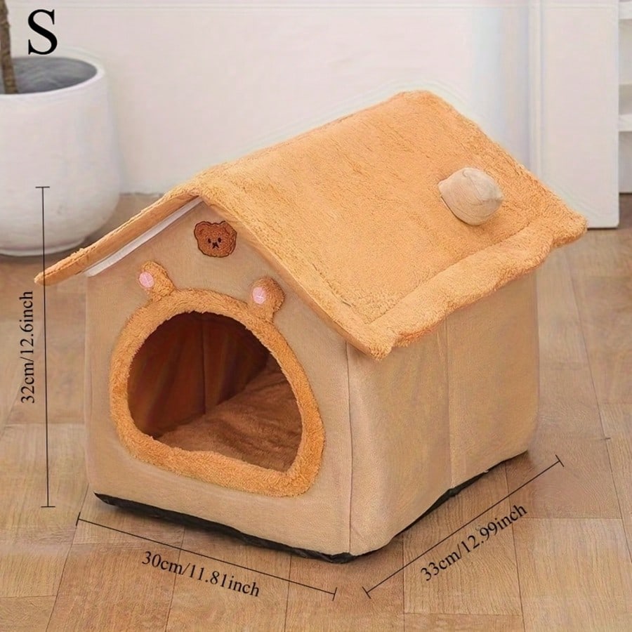 Thick Foldable Enclosed Cat Dog House Removable Washable Cushion Cozy Sleeping Bed For Small Dogs Cats Summer Winter All Season Use