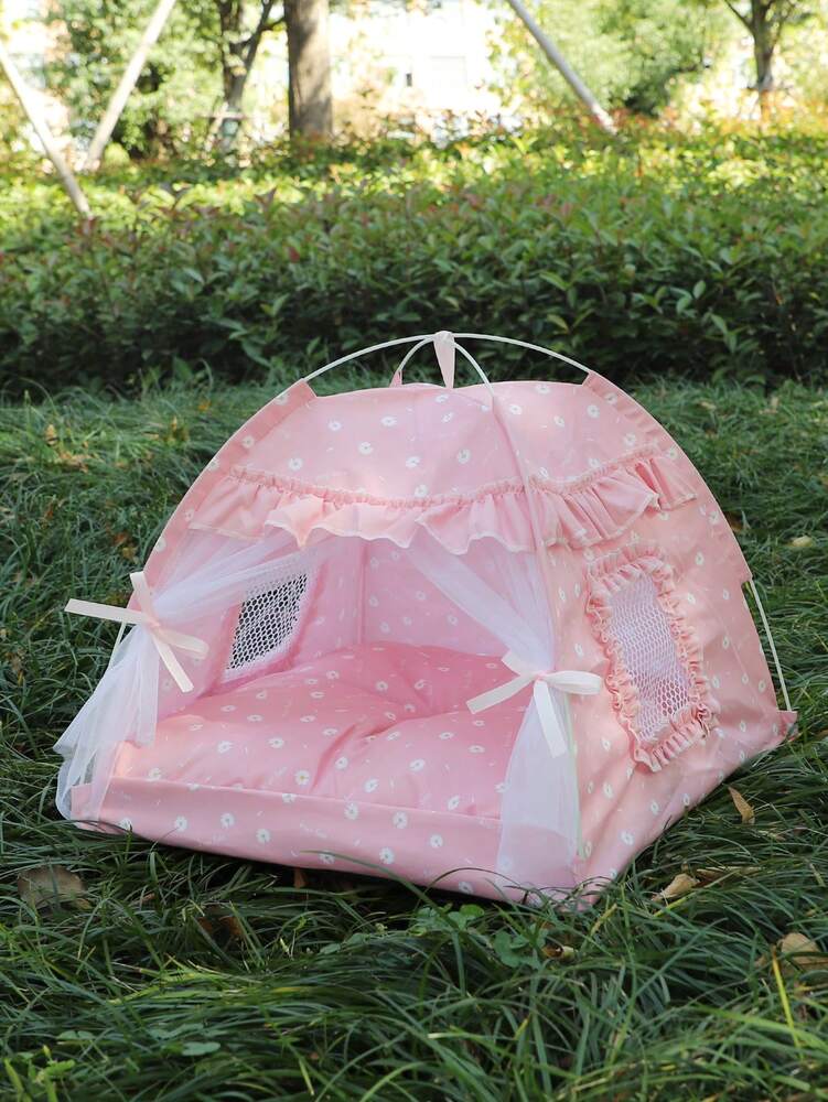 Floral Print Pet Tent For Cats And Dogs Breathable Washable Enclosed Pet House Portable Travel Bed Lightweight Design Suitable All Season