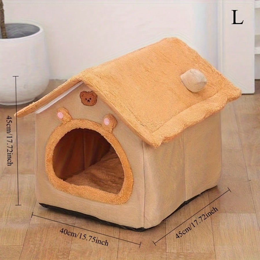 Thick Foldable Enclosed Cat Dog House Removable Washable Cushion Cozy Sleeping Bed For Small Dogs Cats Summer Winter All Season Use