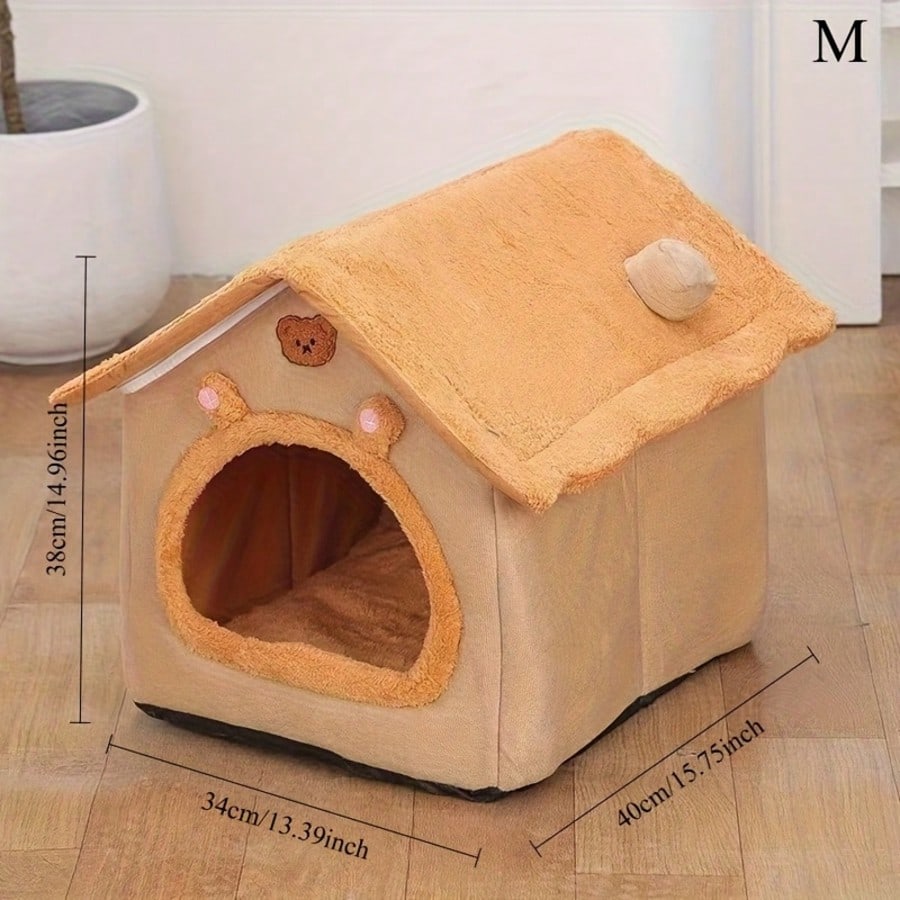 Thick Foldable Enclosed Cat Dog House Removable Washable Cushion Cozy Sleeping Bed For Small Dogs Cats Summer Winter All Season Use